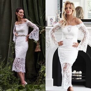 BHLDN Thurley Dress Emilia Lace Semi-Sheer Off-Shoulder Bridal Ivory 8 NWT